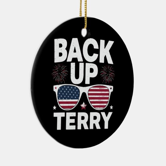 Back Up Terry Funny 4. Juli Patriotic Feuerwerk Keramik Ornament (Rechts)