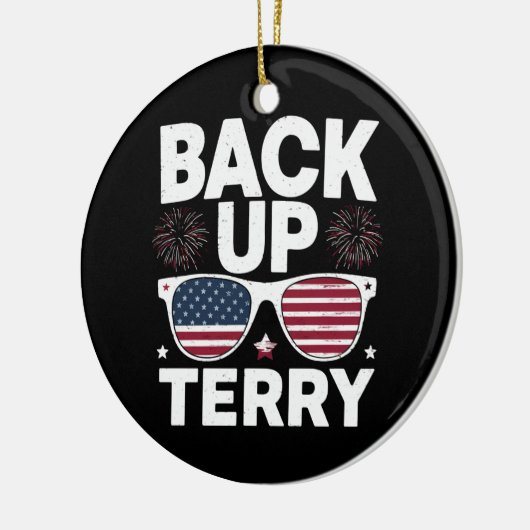 Back Up Terry Funny 4. Juli Patriotic Feuerwerk Keramik Ornament (Links)