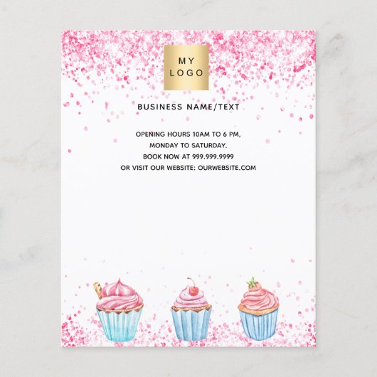 Backbäckerei Logo pinkfarbene weiße Kuchen Flyer (Vorne)