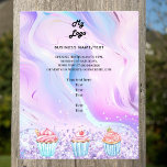 Backbäckerei pink holografische Kuchen Logo Flyer<br><div class="desc">Personalisieren und fügen Sie Ihr Firmenlogo,  Ihren Namen,  Ihre Adresse,  Ihren Text. Rosa,  lila,  blauer pastellfarbener holografischer Untergrund mit Konfetti und Kuchen.</div>