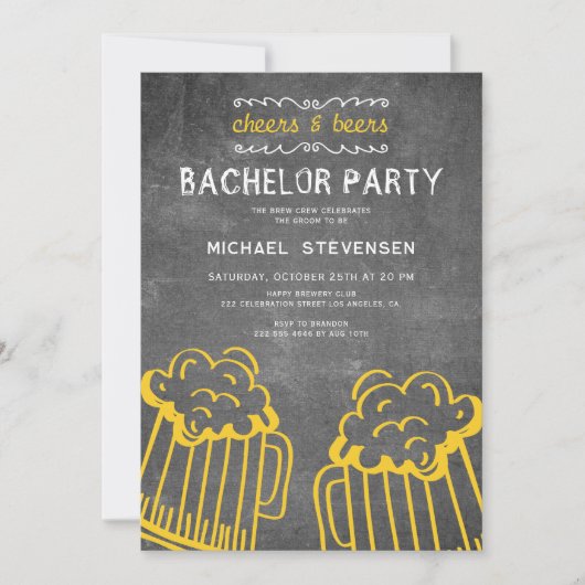Bäckchen und Biere rustikale Chalkboard Bachelor P Einladung (Vorderseite)