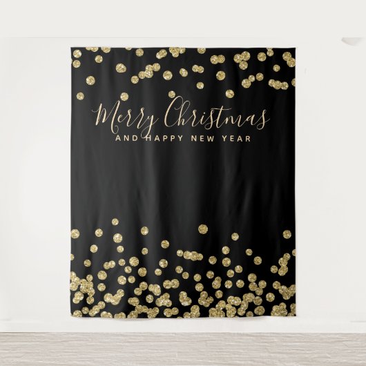 Backdrop Christmas Holiday Gold Black Confetti Wandteppich (Vorderseite)