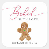 Backed with Liebe Cookie Exchange Geschenkmarke Quadratischer Aufkleber (Vorderseite)