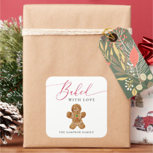 Backed with Liebe Cookie Exchange Geschenkmarke Quadratischer Aufkleber