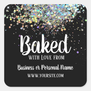 Backed with Liebe Custom Business Rainbow Glitzer Quadratischer Aufkleber