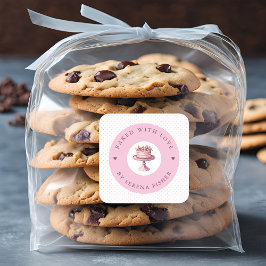 Backed with Liebe Pink Polka Dot Business Sticker