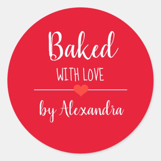 Backed with Liebe red white script name Runder Aufkleber (Vorderseite)