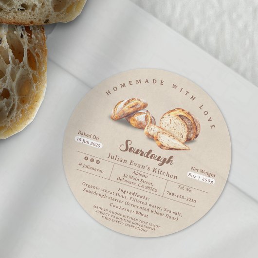 Backed with Liebe Sourdough Hütte Law Label Runder Aufkleber
