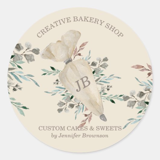 Backen Boho Chic Food Maker monogrammiert Runder Aufkleber (Vorderseite)