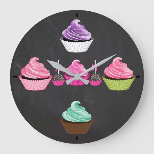 Backen Cupcake O'Clock Große Wanduhr (Vorderseite)