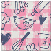 Backen Doodles auf Gingham - Rosa & Navy Stoff (Nahaufnahme)