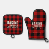 Backen durch den Schnee Büffel Ofenhandschuh & Topflappen-Set (Vorderseite)