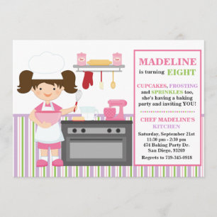 Backen-Geburtstags-Party Einladungs-Brown-Haar Einladung