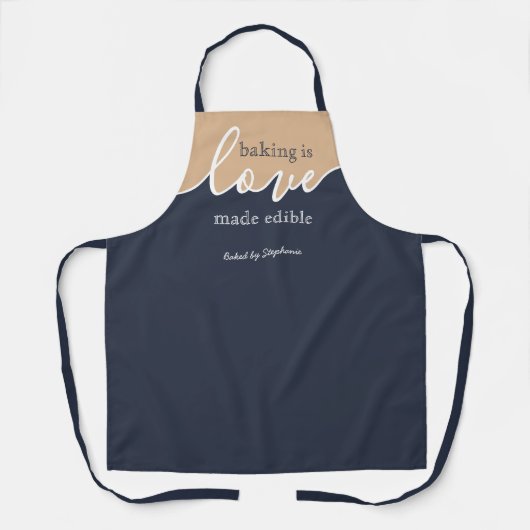 Backen ist Liebe essbar NAVY & TAN Script Schürze (Vorderseite)