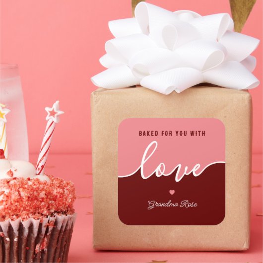 Backen ist Liebe gemacht essbar Script Square Stic Quadratischer Aufkleber (Party)