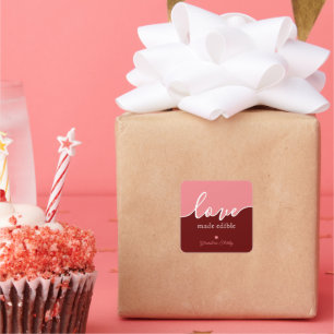 Backen ist Liebe gemacht essbar Script Square Stic Quadratischer Aufkleber