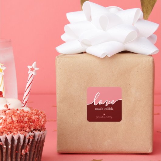 Backen ist Liebe gemacht essbar Script Square Stic Quadratischer Aufkleber (Party)