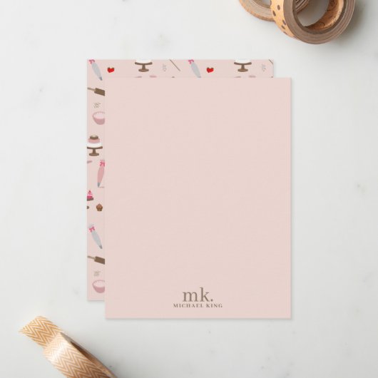 Backen & Kochen Backwaren Kochen Monogramm Mitteilungskarte (Vorderseite/Rückseite Beispiel)