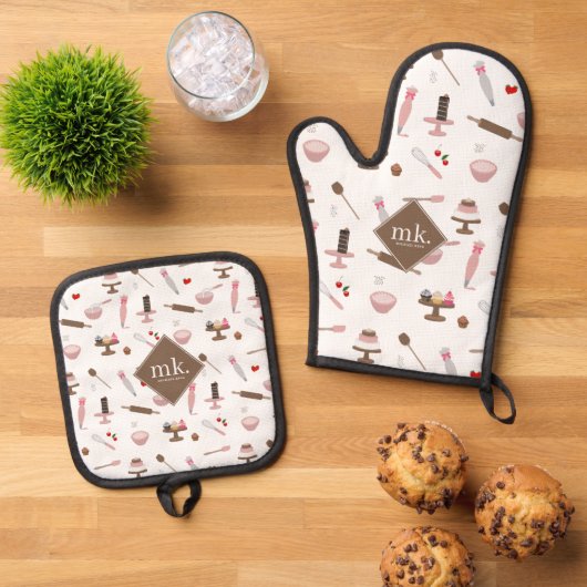 Backen & Kochen Backwaren Kochen Monogramm Ofenhandschuh & Topflappen-Set (Oben Unten)