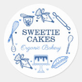 Backen & Kochen Navy Blau & Weiß Runder Aufkleber (Vorderseite)
