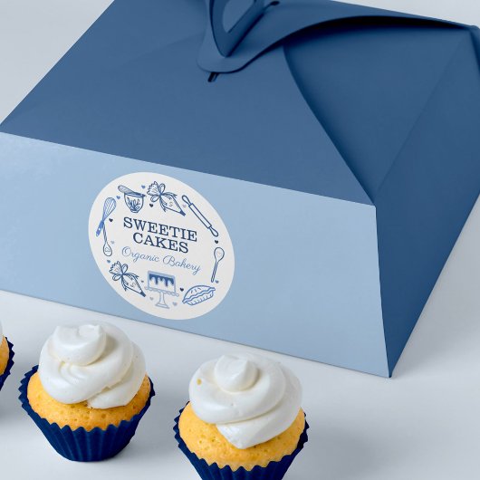 Backen & Kochen Navy Blau & Weiß Runder Aufkleber