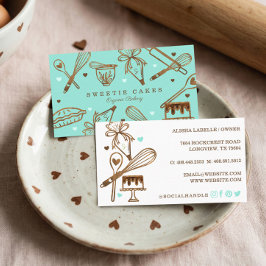 Backen & Kochen Utensidholz Textur & Blau Visitenkarte