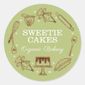 Backen & Kochen Utensidholz Textur & Grün Runder Aufkleber (Vorderseite)