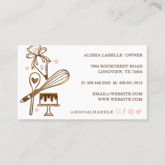 Backen & Kochen Utensidholz Textur & Rosa Visitenkarte (Rückseite)