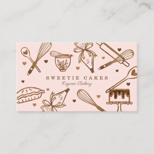 Backen & Kochen Utensidholz Textur & Rosa Visitenkarte (Vorderseite)