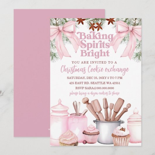 Backen mit Geist hellem Rosa Kekstausch Einladung (Vorne/Hinten)