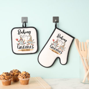 Backen mit meinen Gnomen Moderne lustige skandinav Ofenhandschuh & Topflappen-Set