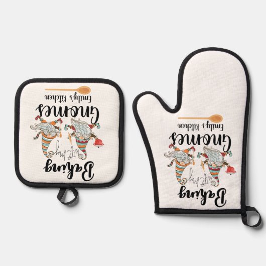 Backen mit meinen Gnomes Custom Bakery Gnome Backe Ofenhandschuh & Topflappen-Set (Vorderseite)