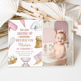 Backen Party Girl Kinder Kochen Geburtstags-Foto Einladung