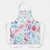 Backen Queen Pink Blue Spring Wasserfarbe Blume Schürze (Vorderseite)