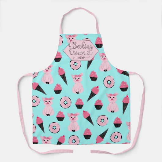 Backen Queen Pink Mint Piggy Donut Ice Creme Name Schürze (Vorderseite)
