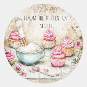 Backen Rosa Cupcakes Runder Aufkleber