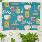 Backen Sie eine Kirschtorte auf aquamarinem Küchentuch (Gefaltet)