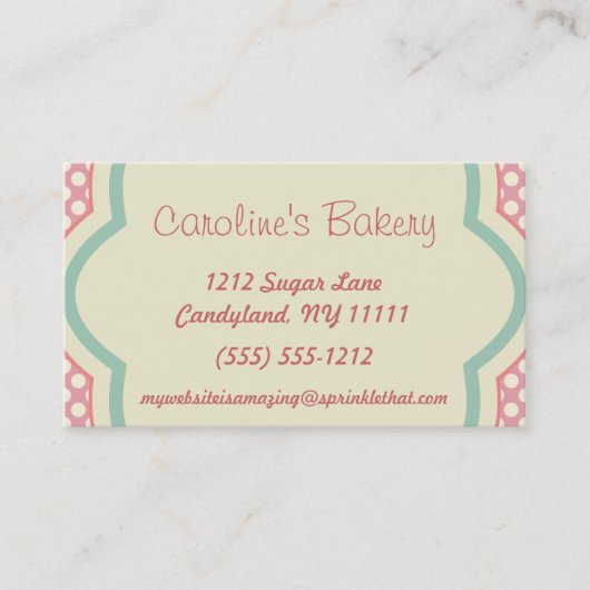 Backen und Bäckerei-Butike, rosa Polka-Punkt Visitenkarte (Vorderseite)