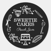 Backen und Kochen schwarz und weiß Runder Aufkleber (Vorderseite)