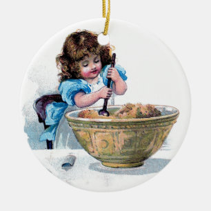 BACKEN Vintage-Mädchen beim Backen eines Kuchens I Keramikornament
