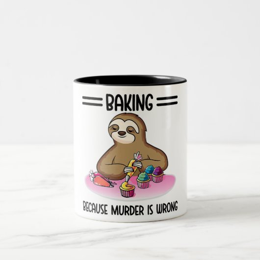 Backen, weil Mord falsch ist - Funny Sloth Hallo Zweifarbige Tasse (Mittel)
