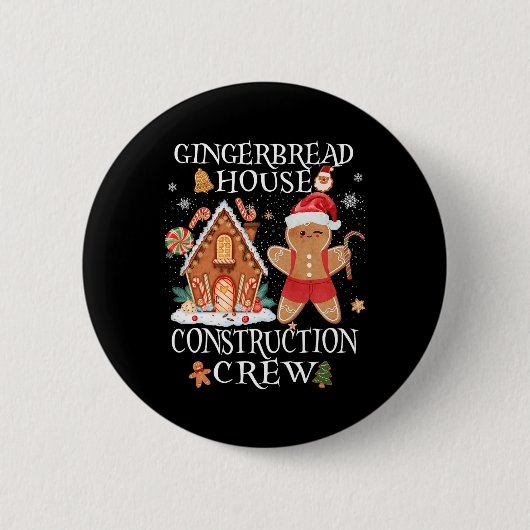Backen Xmas Gingerbrot House Construction Crew De Button (Vorderseite)