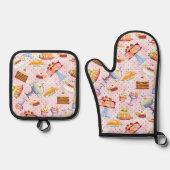 Backend Süßigkeiten Rosa Polka Dot Hintergrund Ofenhandschuh & Topflappen-Set (Vorderseite)