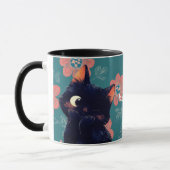 Backenschwarze Kätzchen mit floralem Hintergrund Tasse (Links)