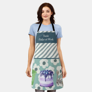 Bäcker bei der Arbeit Türkise Streifen und Blumen Schürze