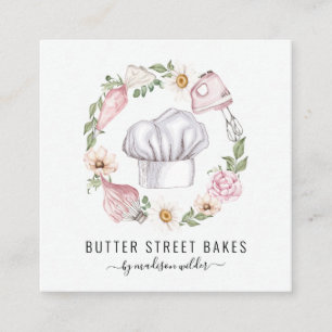 Bäcker Konditor Wasserfarbe Utensilien Floral Quadratische Visitenkarte