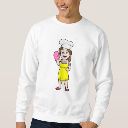 Bäcker mit Kochhandschuh und Schürze aus Ofen Sweatshirt (Vorderseite)
