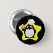 Bäcker-Pinguin mit kleinem Kuchen Button (Vorne & Hinten)