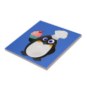 Bäcker-Pinguin mit kleinem Kuchen Fliese (Seite)