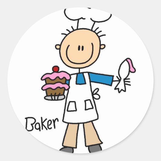 Bäcker-Strichmännchen-Aufkleber Runder Aufkleber (Vorderseite)